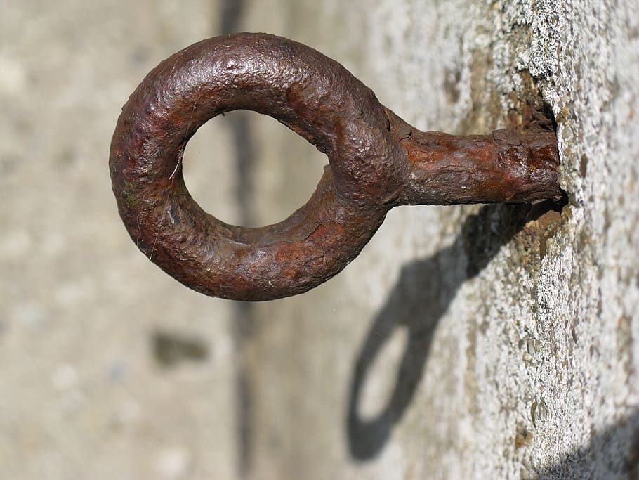 Eyelet, Metal, Hook, Concrete, rusty, focus on foreground, day, outdoors, weathered, close-up