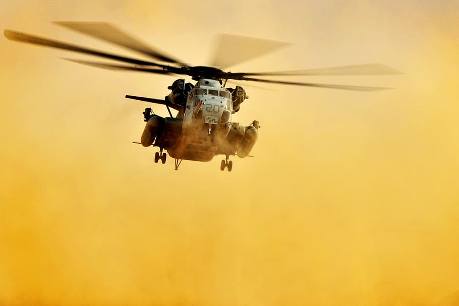 chinook helicopter, sky, helicopter, clouds, flight, flying, qatar, usmc, military, dust