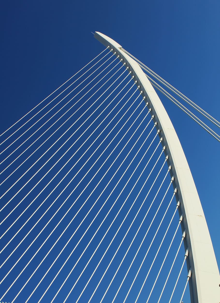 Geometry, Abstract, Harp, Ropes, composition, sky, perspective, architecture, bridge - Man Made Structure, suspension Bridge