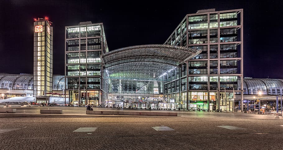 glass building, road, berlin, germany, central station, railway station, glass facade, capital, building, architecture