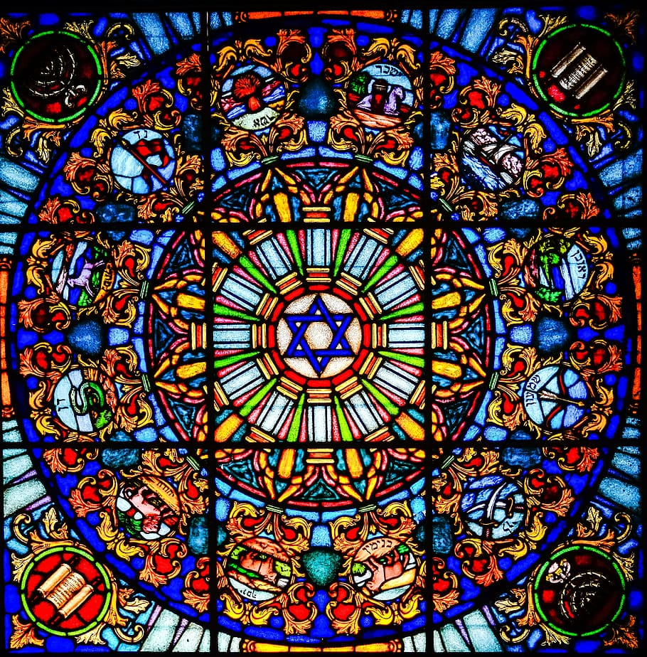 multicolored, paneled, stained, glass, vitrage, stained glass, window, church window, church, religion
