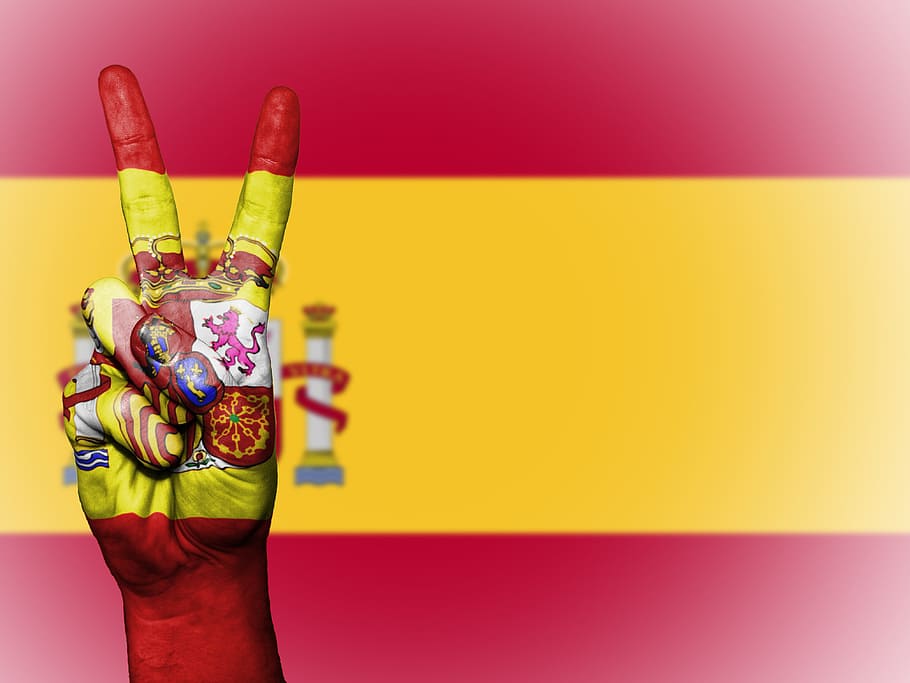 red, yellow, flag, peace handsign, Spain, Peace, Hand, Nation, Background, banner