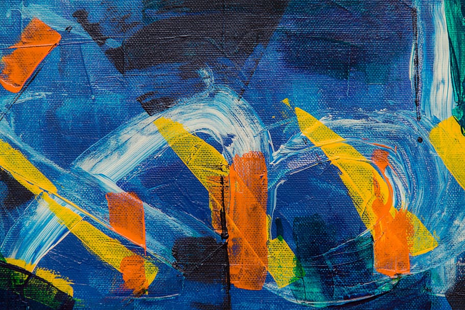 colorful, art, paint, abstract, bold, yellow, blue, orange, acrylic, canvas