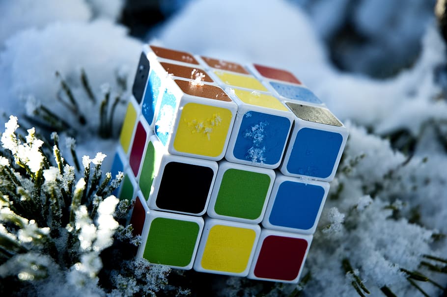 Cubo de Rubik, jogo, solução, resolução, negócios, inverno, idéia, cor, prazo, neve