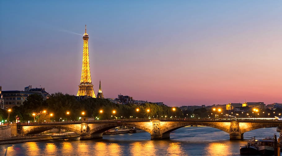 eiffel tower, paris, golden, hour, france, sunset, city at night, night, city, europe