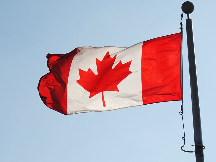 canadian flag, black, steel flag pole, flag, canadian, country, nation, national, canada, patriotism
