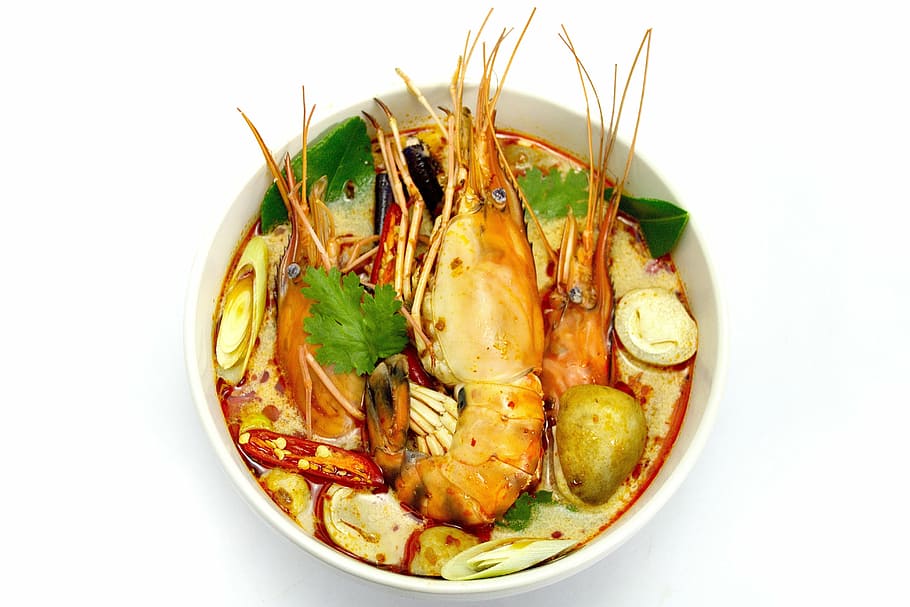 hidangan makanan laut, tom yum goong, sup panas dan asam, udang, hidangan, makanan, makanan thailand, thailand, bahan makanan, laut