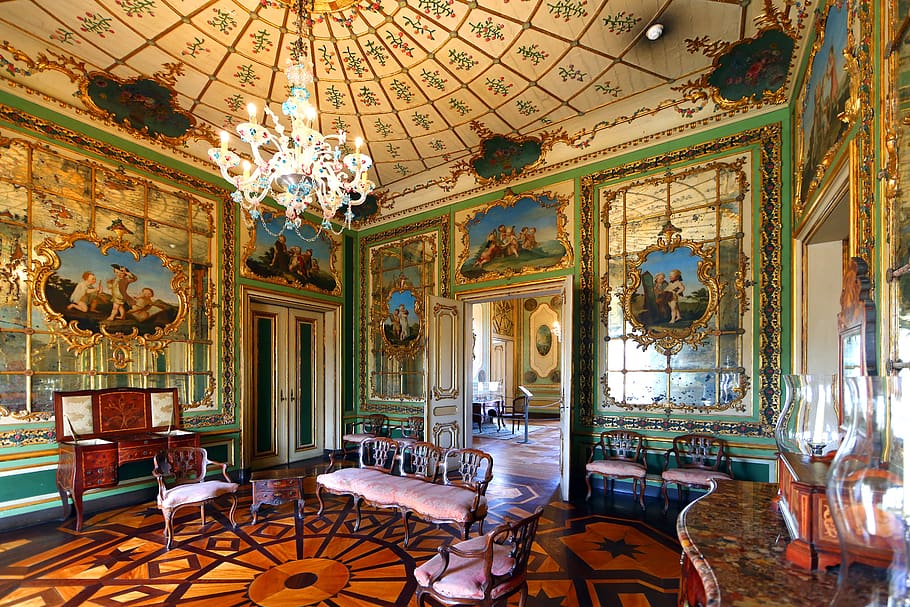 rococó, sala de estar, salón, palacio, lujoso, realeza, queluz, portugal, europa, europeo