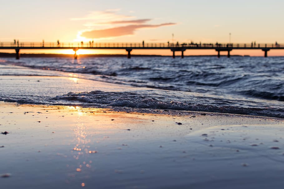 seaside, pier, sunrise, landscape, photography, bridge, body, water, golden, hour