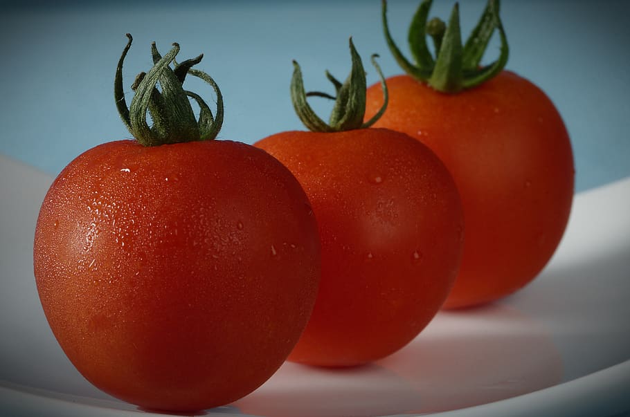 Vermelho, três, três tomates vermelhos, tomate, vegetal, alimentação saudável, comida e bebida, bem-estar, fruta, comida