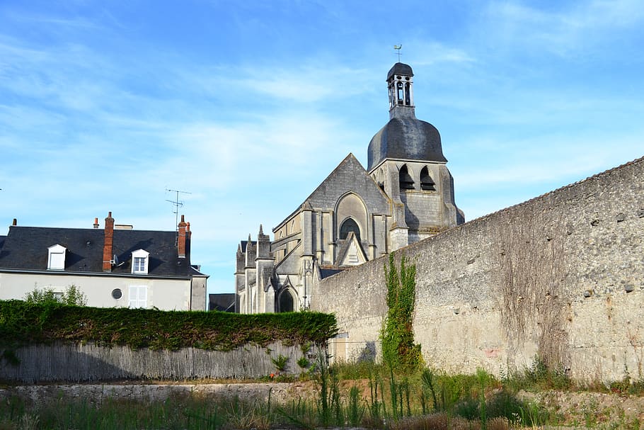 stone wall, church, blois, france, architecture, built structure, building exterior, religion, spirituality, sky