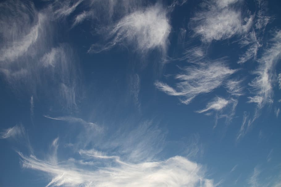cirrus clouds, clouds, blue, sky, clear, sunny, beautiful, cirrus, federwolke, background