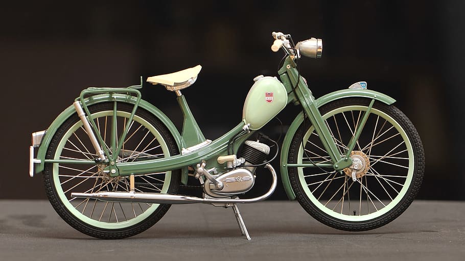 ティール, グリーン, ペダル, 原付自転車, nsu, nsu迅速, 原付, モペット, 古い, 1953年