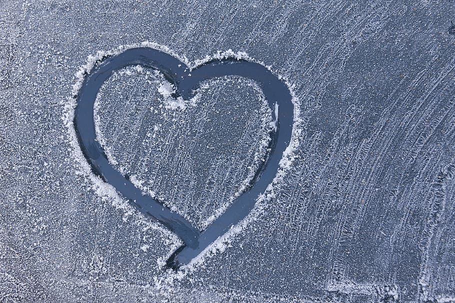 ilustrasi jantung, jantung, embun beku, pencuci mobil, musim dingin, dingin, beku, cinta, valentine, bentuk hati