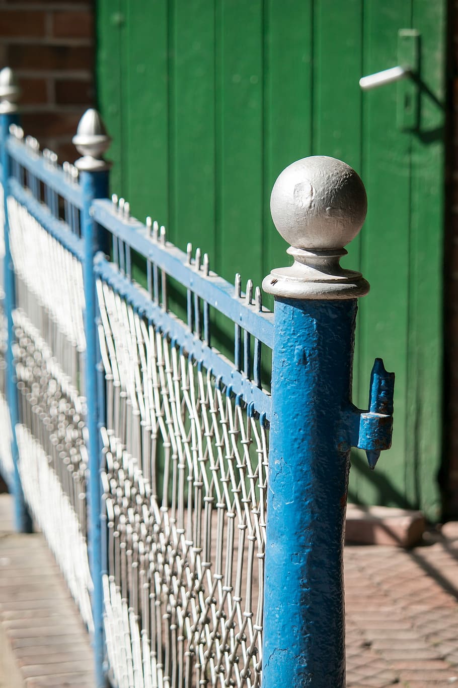 Fence, Knauf, Pile, Post, fence post, door, blue, pillar, day, outdoors
