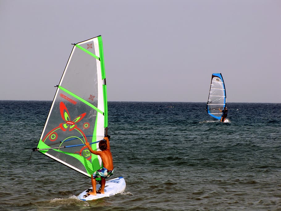 Windsurf, Wind Surfers, Sea, summer vacation, aquatics, horizon, sport, windsurfing, sailing, water Sport