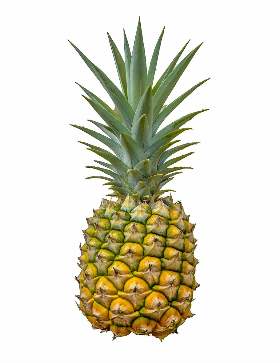 yellow, green, pineapple fruit, pineapple, fruit, white background, food, healthy, diet, fresh