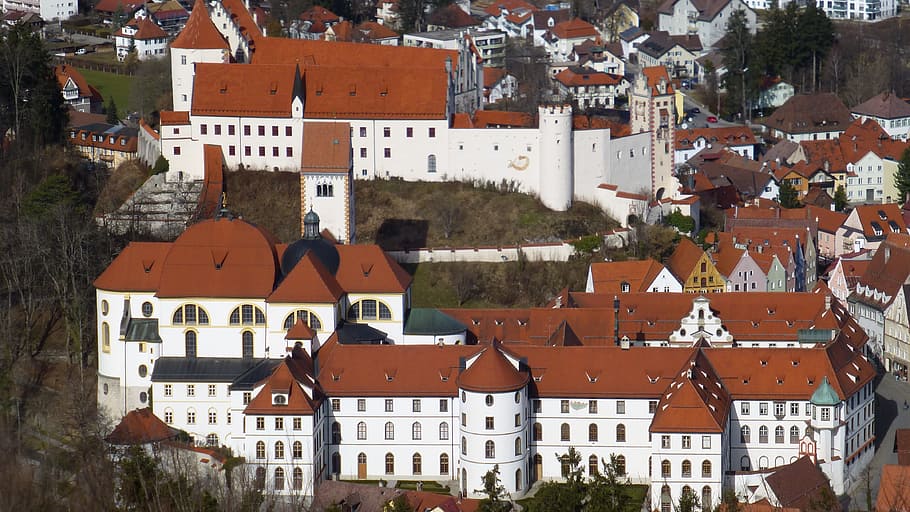 Allgäu, Füssen, Calvary, Panorama, of the calvary, old town, st mang abbey, building exterior, house, residential building