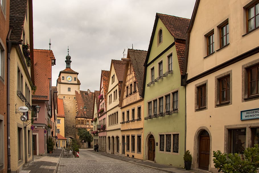 rothenburg dari tunarungu, kota tua, abad pertengahan, historis, tempat menarik, tiang penopang, pariwisata, fasad rumah, arsitektur, gerbang kota