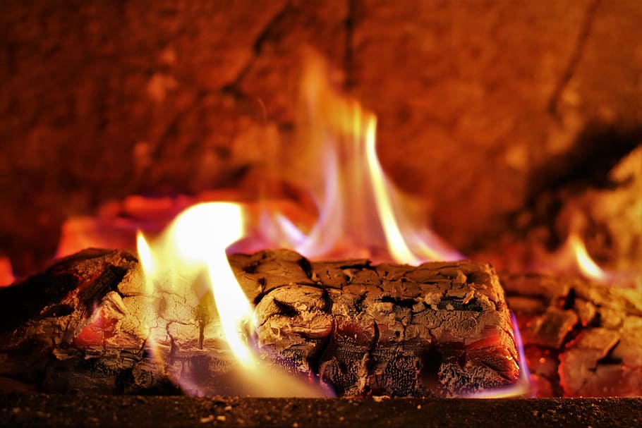 lareira, lenha, madeira, quente, fogo, grade, queimar, chama, vermelho, inverno
