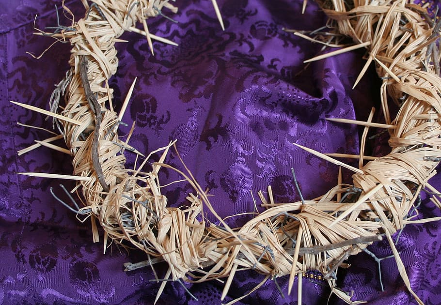 brown, wreath, purple, textile, crown of thorns, jesus, crucifixion, good friday, holy week, holy