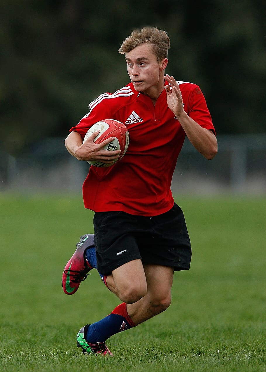 Rugby, Player, Ball, Running, Field, grass, athlete, action, sport, male
