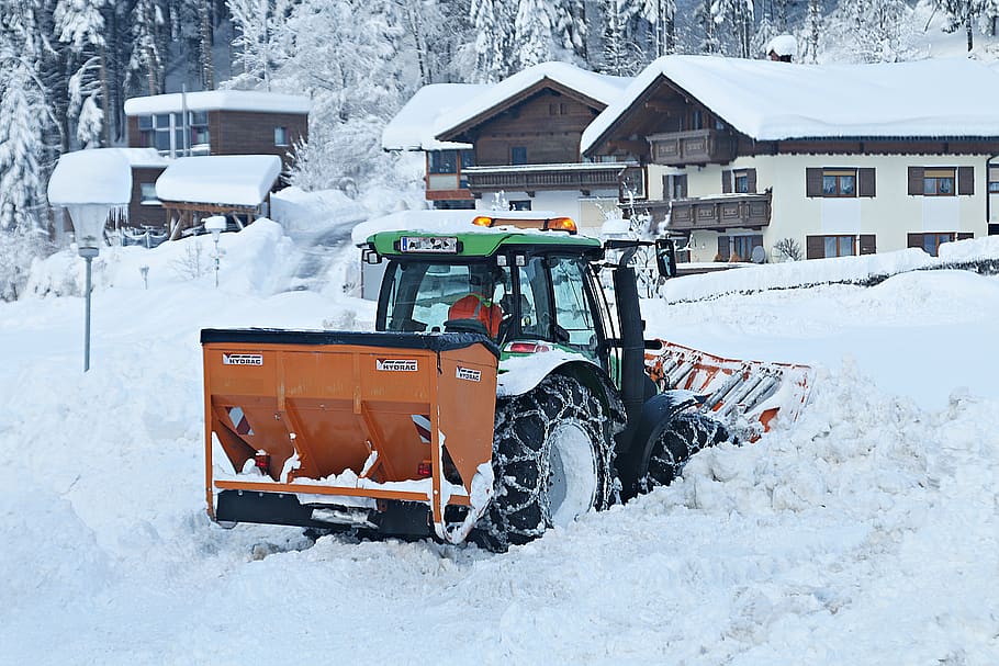 plough, snow plough, winter, snow, road, machine, snowfall, tractor, plow, snow chains