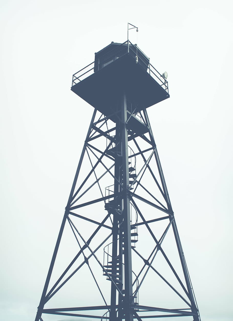 black, watch, tower, cloudy, sky, steel, guard tower, architecture, low angle view, lookout tower