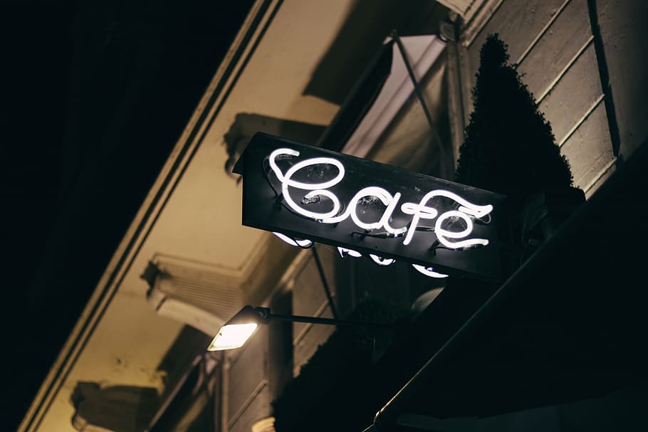 cafe neon sign night, Cafe, Neon Sign, Night, neon, sign, typography, urban Scene, architecture, built structure