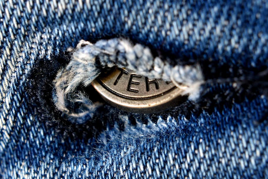 jeans, button, buttonhole, blue, close up, clothes, trousers, worn, metal, textile