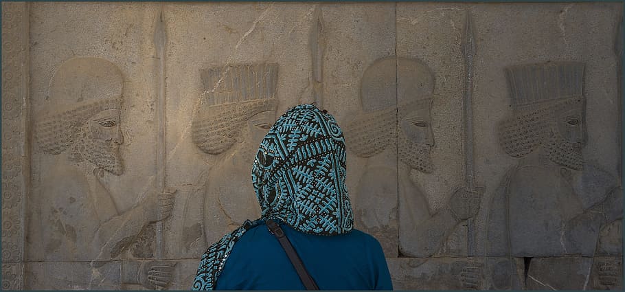 Irán, Persépolis, mujer, tiempos antiguos, turismo, personas, imagen, arte, museo, alivio