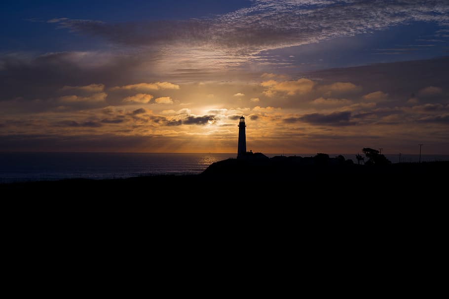 silhouette, lighthouse, sunset, dusk, sky, clouds, dark, night, evening, cloud - sky
