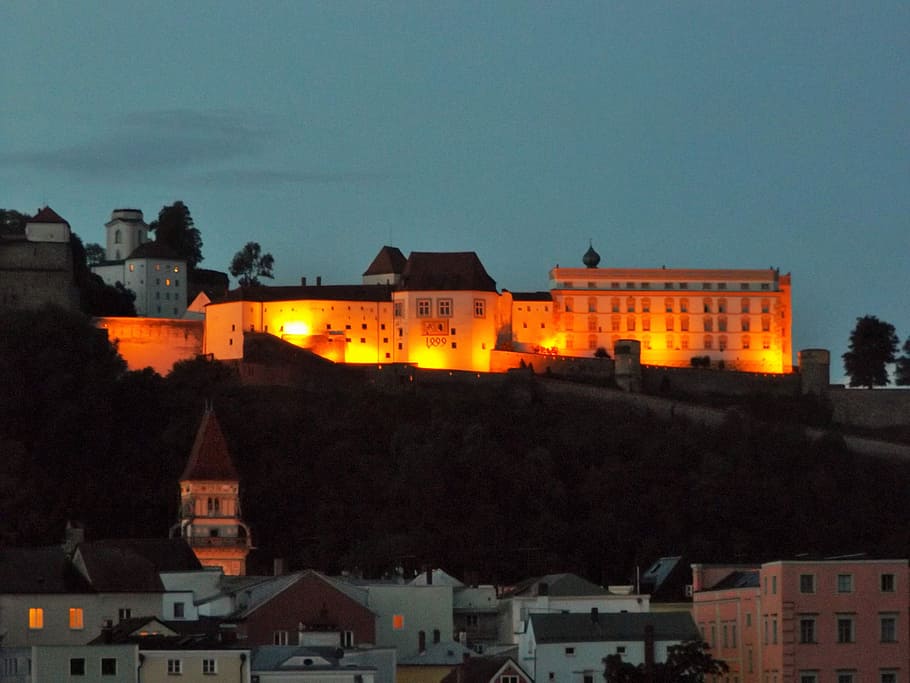 Passau, Castle, Veste Oberhaus, arsitektur, benteng, bangunan, danube, kota tua, tanjung, pertemuan
