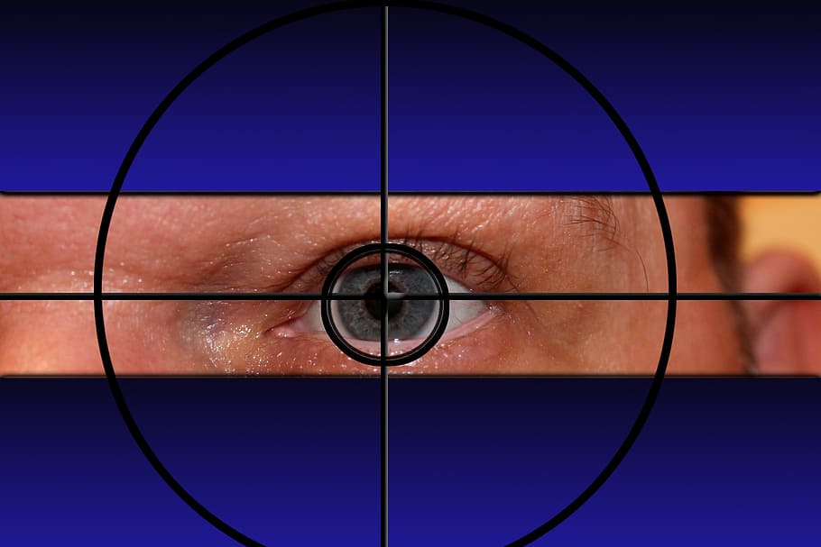 mata seseorang, crosshair, visor, target, TKP, kejahatan, penembak jitu, manusia, mata, bagian tubuh manusia