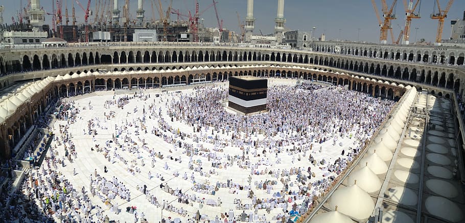 kaaba mecca, kaaba, mecca, saudi arabia, holy, architecture, built structure, building exterior, high angle view, city