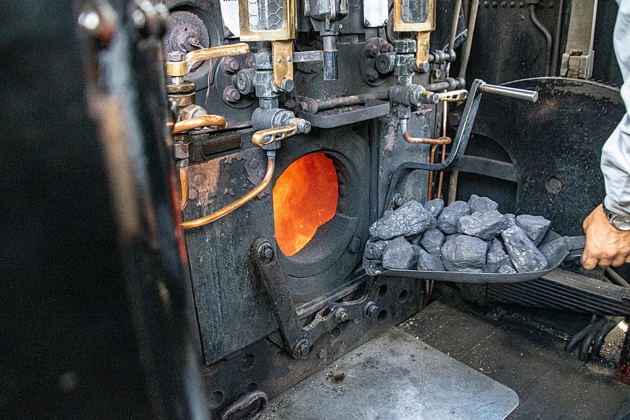 steam locomotive, coal, shovel, fire, train, rail, historic, transport, retro, nostalgia
