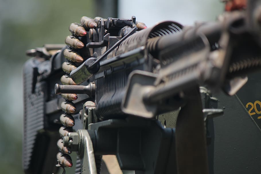 closeup, black, machine gun, m60, army, firearm, gun, machine, weapon, ammo