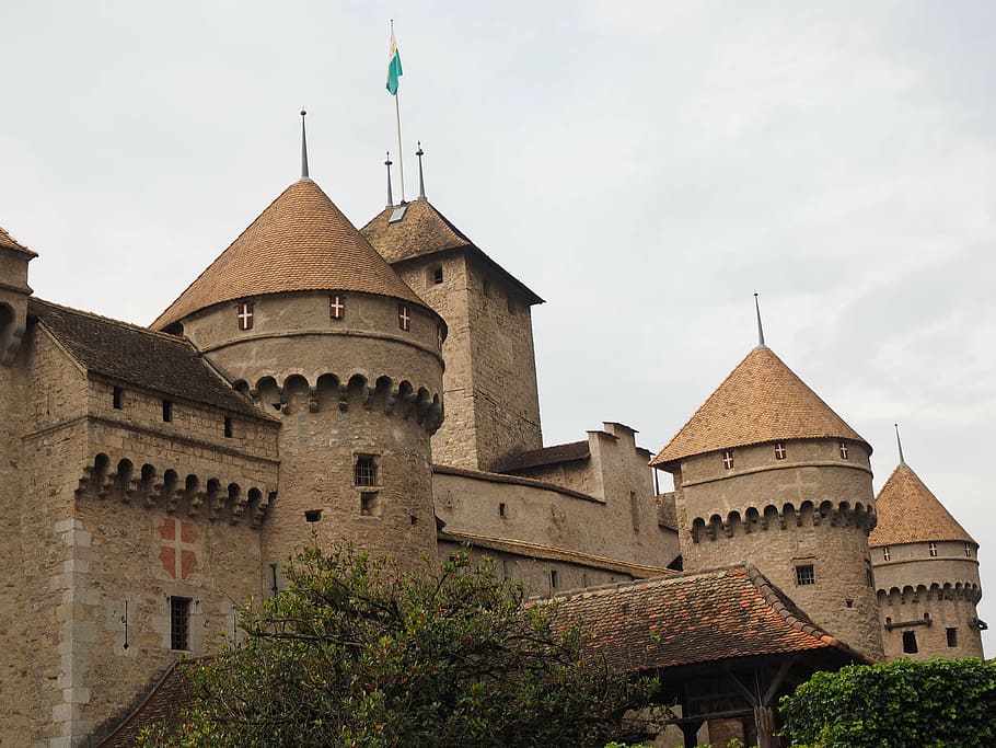 chillon castle, castle, chillon, veytaux, wasserburg, lake geneva, switzerland, building, historically, architecture