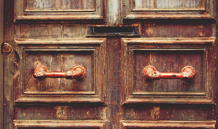 wood, door, mail slot, handle, vintage, entrance, wood - material, safety, closed, protection