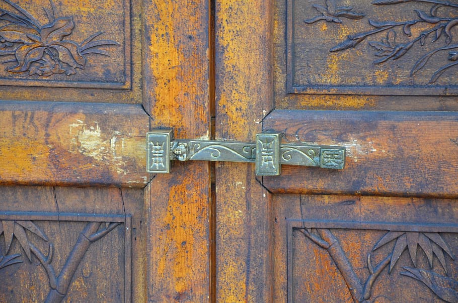 lock, etching, antiquity, door, old sense, symbol, entrance, wood - material, closed, protection