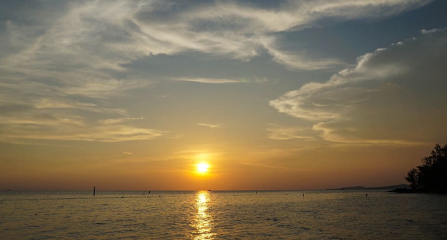 sea, beach, sunset, horizon, tranquil, phu quoc, waterfront, island, water, sky