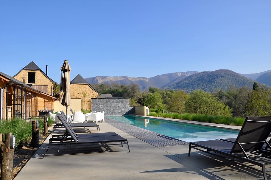 Villa, Vacation Rental, Pyrénées, water, house, scenics, chair, mountain, outdoors, architecture