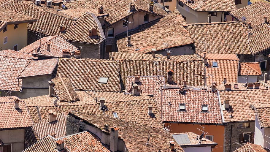brown concrete houses, roofs, homes, old town, italy, red, village, old, alley, background