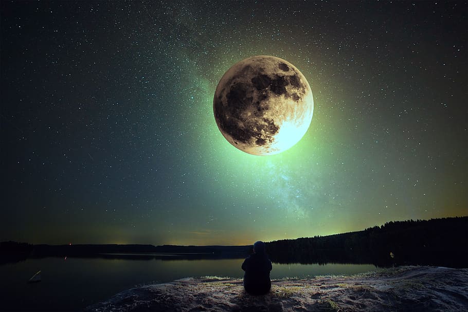 lonely, night, moon, sky, photoshop, space, beauty in nature, star - space, astronomy, scenics - nature