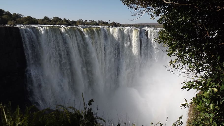victoria falls, waterfall, zimbabwe, tropical, wonders, africa, river, spray, landmark, rocks