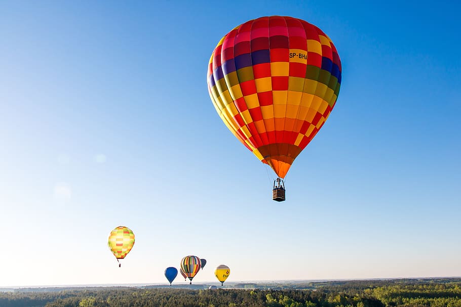 Balões, Voando, Colorido, Ar, Céu, levantamento, flutuador, viagem de balão de ar quente, balão de ar quente, meio do ar
