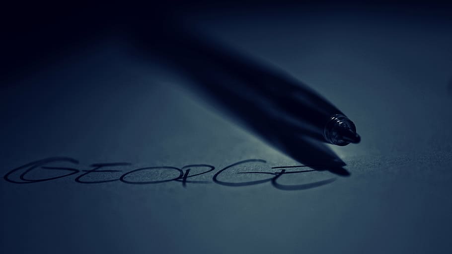 negro, bolígrafo, blanco, papel, mano de george, escrito, nombre, george, oscuro, tinte