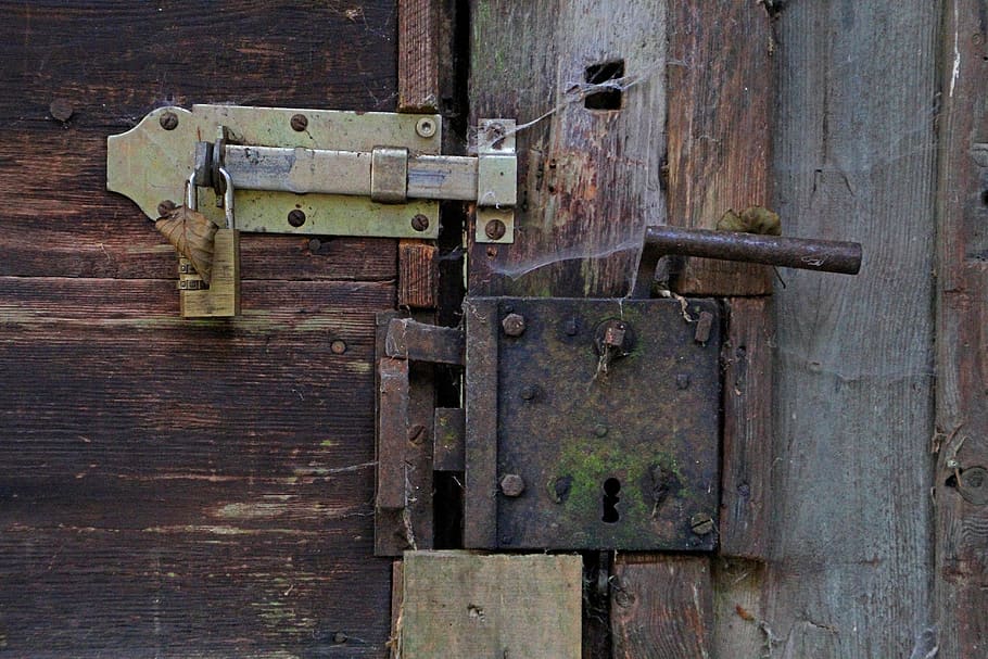 castle, door lock, abandoned, lost places, metal, old, closed, fitting, iron, padlock