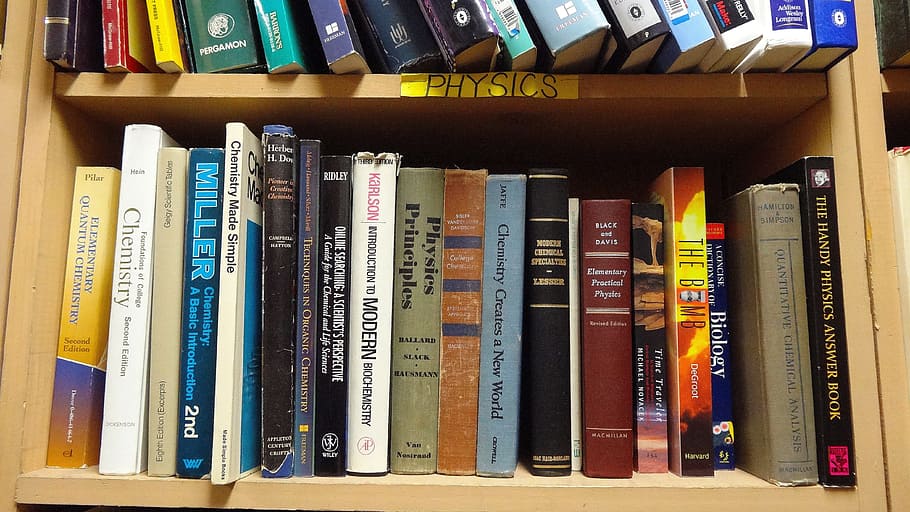 Old, Books, Physics, Book, old books, physics books, book shelf, shelf, literature, chemistry