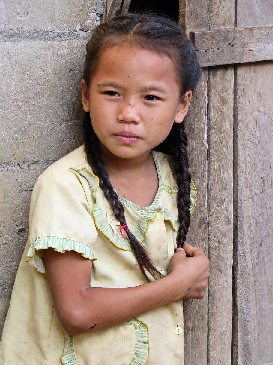 laos, little girl, hmong, child, village, childhood, real people, one person, portrait, lifestyles